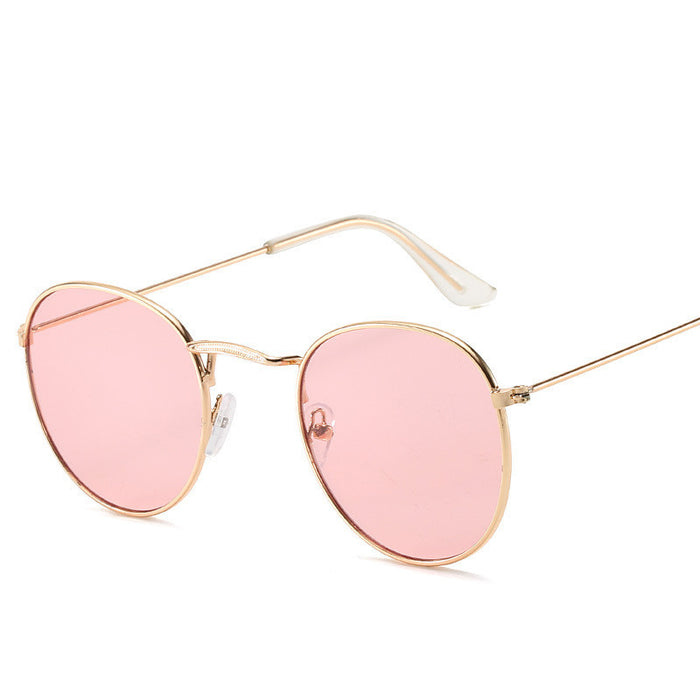 Retro Oval Small Frame Personality Sunglasses Men And Women Vacation Beach Metal Glasses