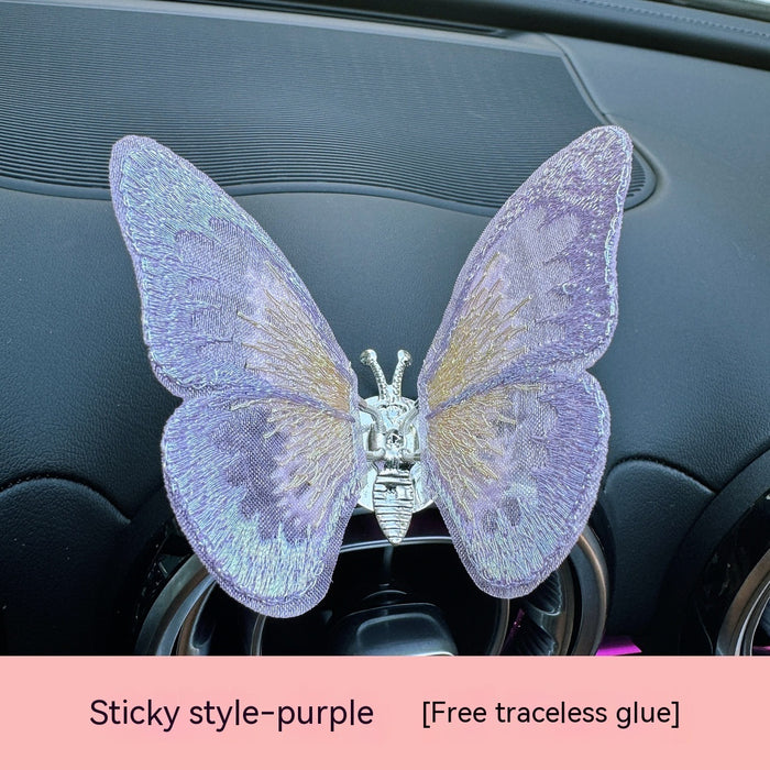 Moving Embroidery Butterfly Center Console Air Outlet Decoration Healing Series Car Accessories